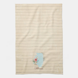 Pink Gingham Illinois State Pattern Kitchen Towel