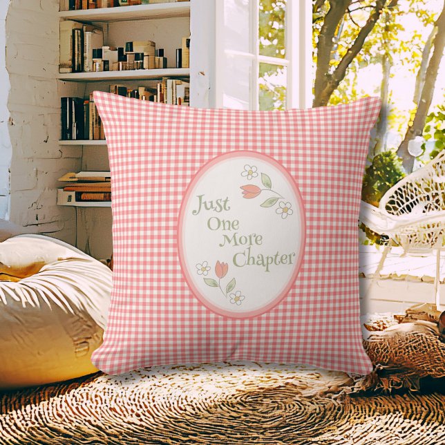 Pink Gingham "Just One More Chapter" Reading Nook Cushion (Pink Gingham "Just One More Chapter" Reading Nook Throw Pillow for Book Lovers)