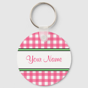 Pink Gingham Keychain
