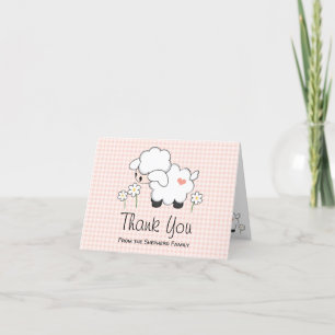 Pink Gingham Lamb Baby Shower Thank You Card
