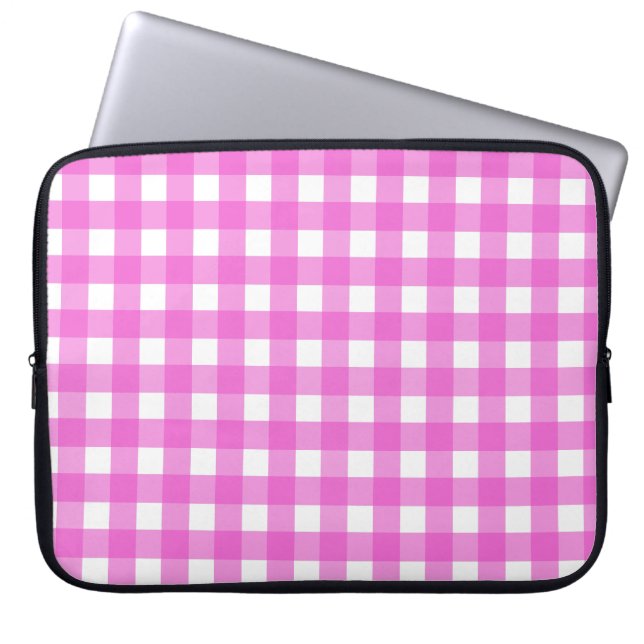 Pink gingham laptop sleeve (Front)