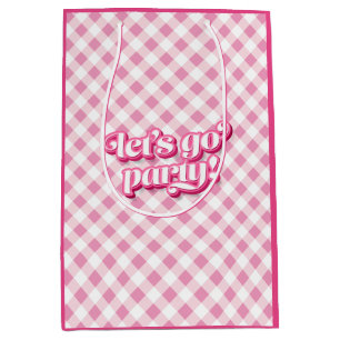 Pink Gingham Let's Go Party Birthday Medium Gift Bag