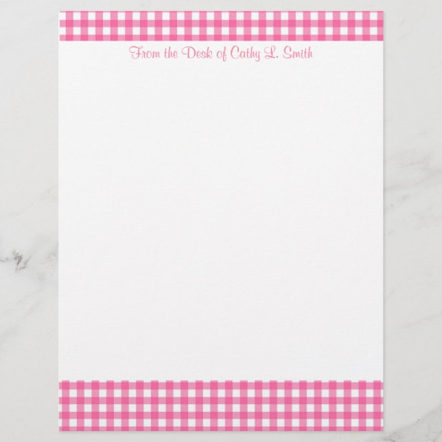 Pink Gingham Letterhead Paper (Front)