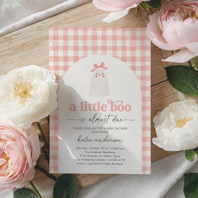 Pink Gingham Little Boo Ghost Baby Shower Invitation (Creator Uploaded)