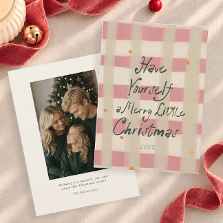 Pink Gingham Merry Little Christmas Photo Card