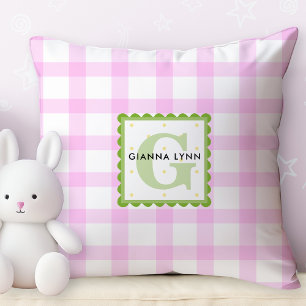 Pink Gingham Monogrammed Cushion