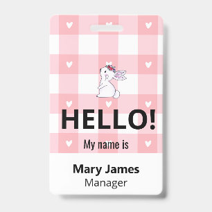 Pink Gingham Name Lanyard Personalised ID Badge