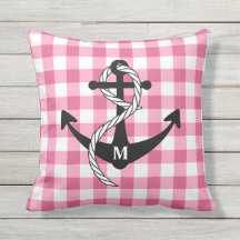 Pink Gingham Nautical Anchor Monogram