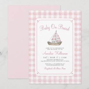 Pink Gingham Nautical Baby Shower Invitation
