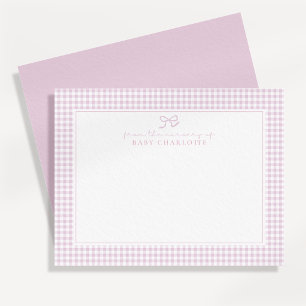 Pink Gingham Nursery Note Card 