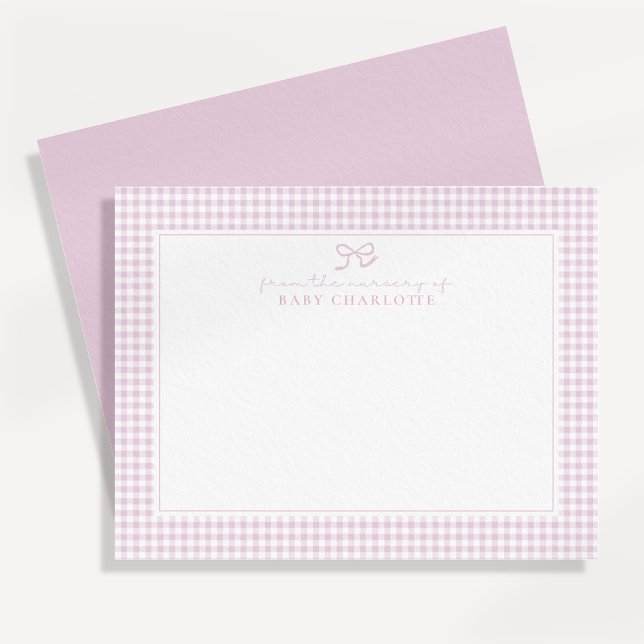 Pink Gingham Nursery Note Card  (Creator Uploaded)