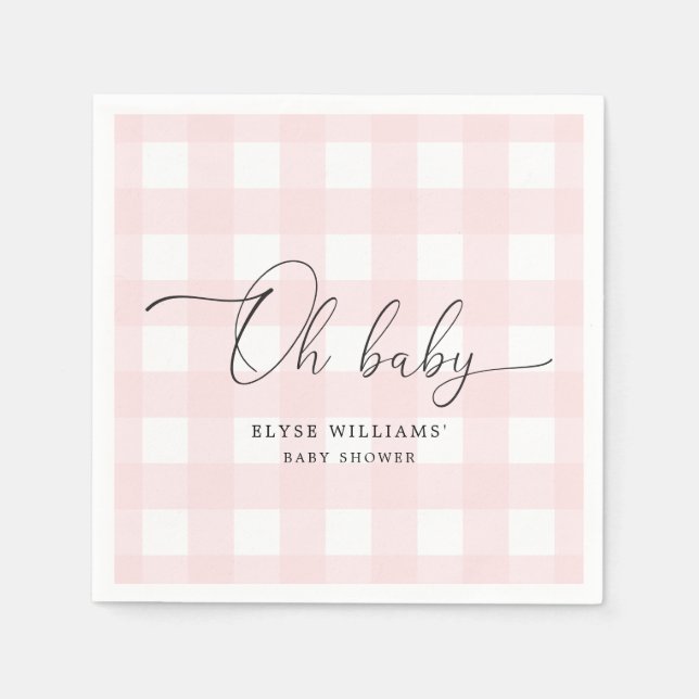 Pink Gingham Oh Baby Paper Napkin (Front)