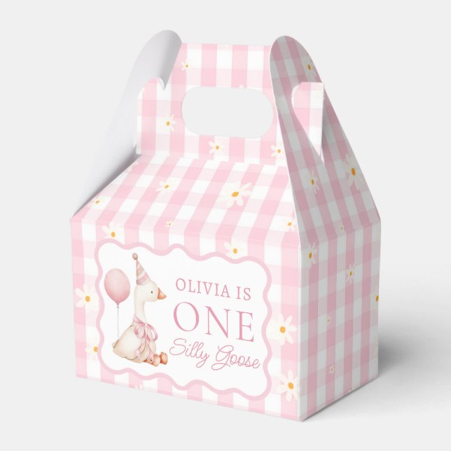  Pink Gingham One Silly Goose Birthday Favour Box (Front Side)