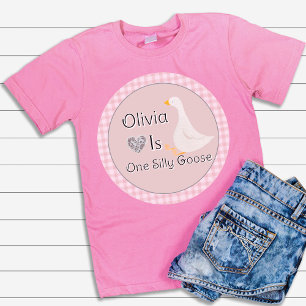 Pink Gingham One Silly Goose Girl's Birthday Party Baby T-Shirt