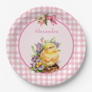 Pink Gingham  Paper Plate