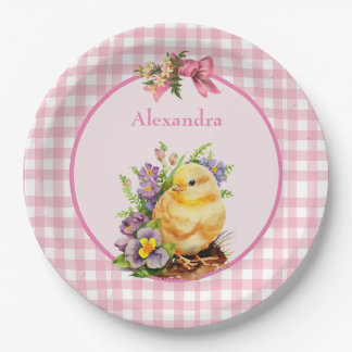 Pink Gingham Paper Plate
