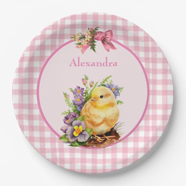 Pink Gingham  Paper Plate (Front)