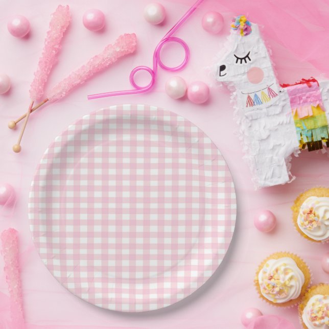 Pink Gingham Paper Plate (Party)
