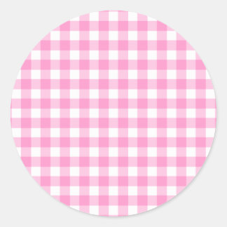 Pink Gingham Pattern Classic Round Sticker