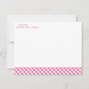 Pink Gingham Pattern Flat Thank You Notes