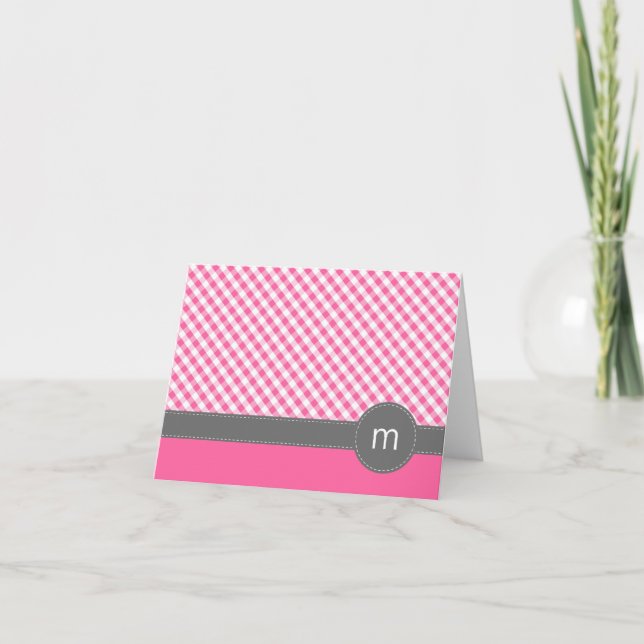 Pink Gingham Pattern Folded Note Cards (Front)