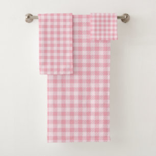 Pink Gingham Pattern Girly Check Plaid Checkered Bath Towel Set