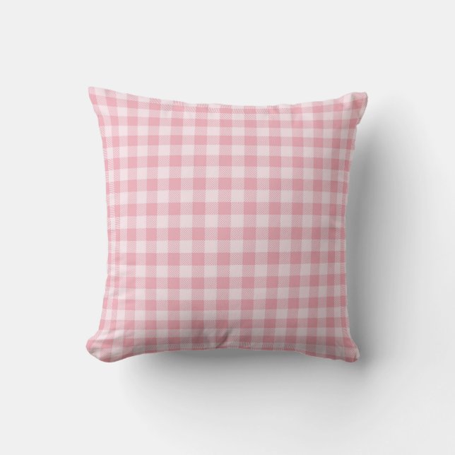 Pink Gingham Pattern Girly Check Plaid Checkered Cushion (Front)