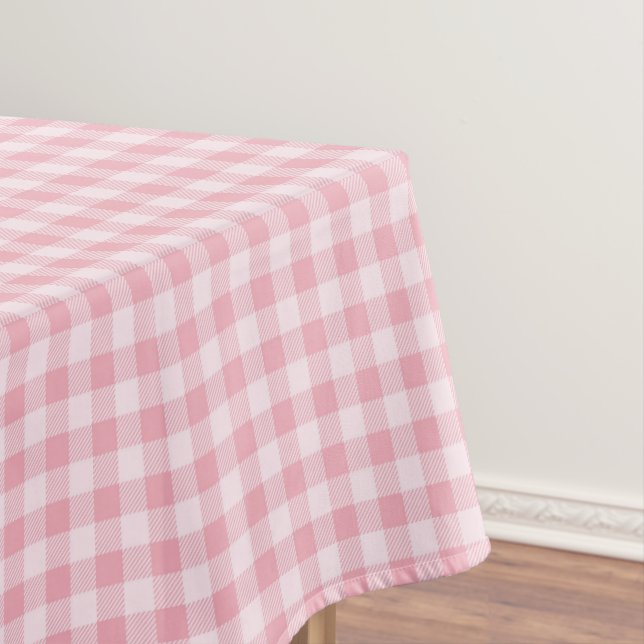 Pink Gingham Pattern Girly Check Plaid Checkered Tablecloth (In Situ)