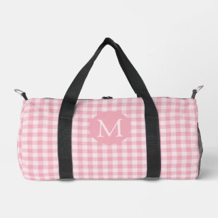 Pink Gingham Pattern Girly Chequered Plaid Monogra Duffle Bag