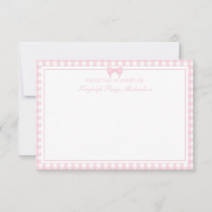 Pink Gingham Pattern with Bow Thank You Card