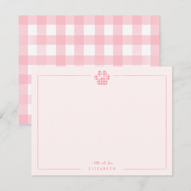 Pink Gingham Paw Print Baby Kids Personalised Card (Front/Back)