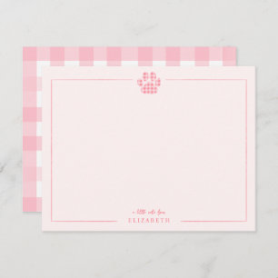 Pink Gingham Paw Print Baby Kids Personalized Card