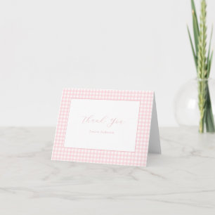 Pink Gingham Personalised Folded Thank You Note Card