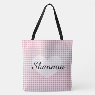 Pink Gingham  Personalised Name Tote Bag