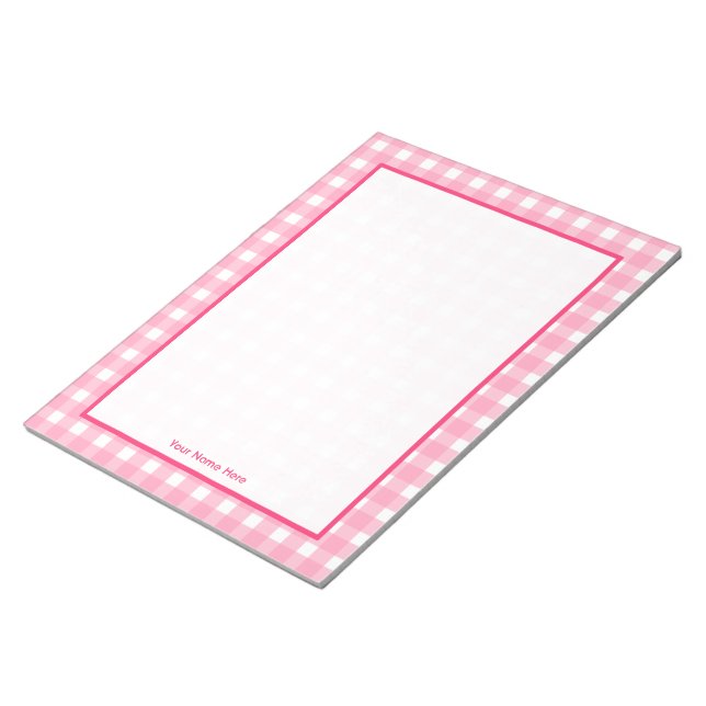 Pink Gingham Personalised Notepad (Angled)