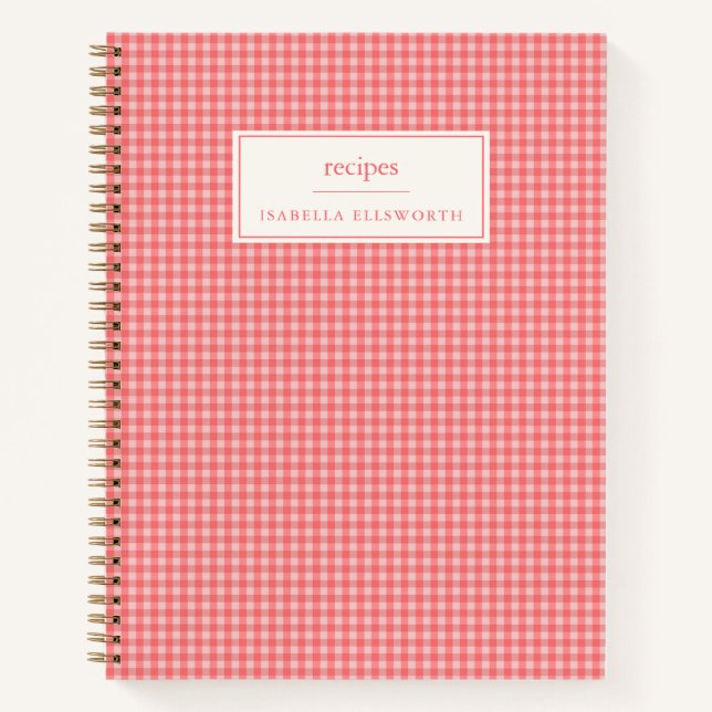 Pink Gingham Personalised Recipe Name Notebook (Front)