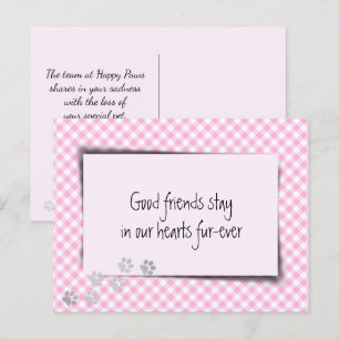 Pink Gingham Pet Loss From Veterinarian Postcard