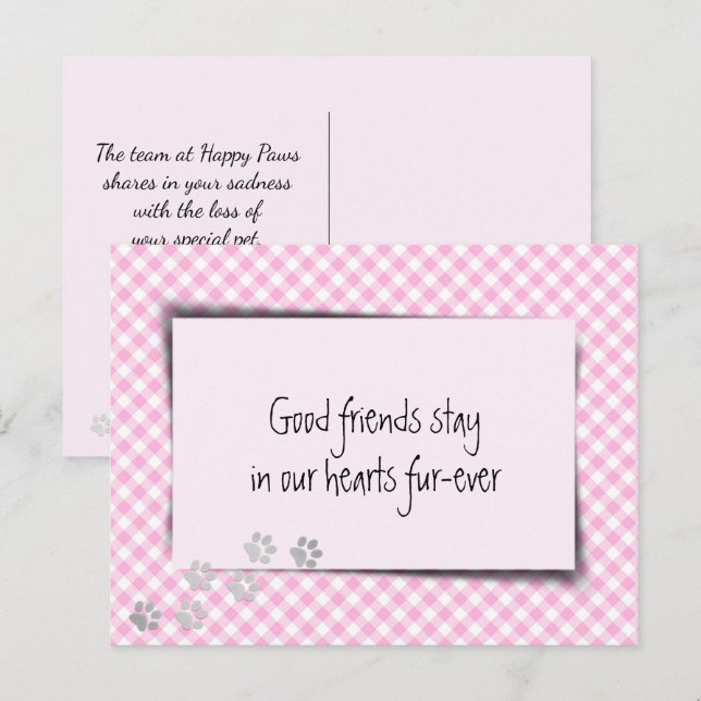 Pink Gingham Pet Loss From Veterinarian Postcard (Front/Back)