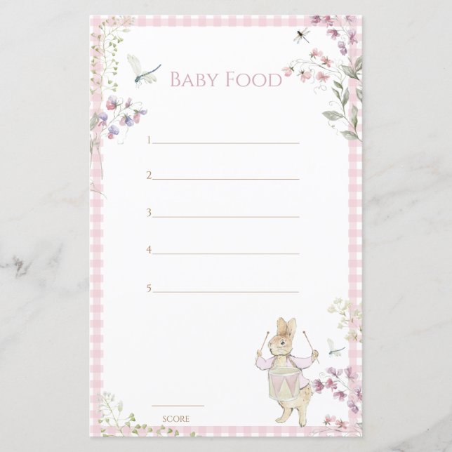 Pink Gingham Peter the Rabbit Guess Baby Food Game (Front)