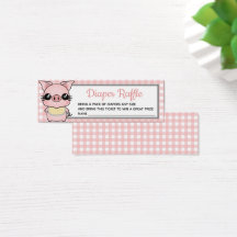 Pink Gingham Piggy Baby Shower Diaper Raffle