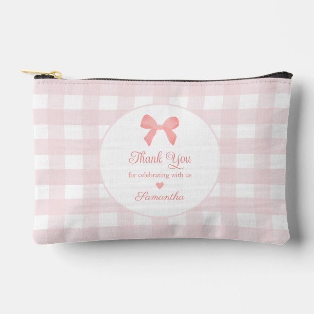 Pink Gingham Pink Bow Birthday Favours  Accessory Pouch (Front)