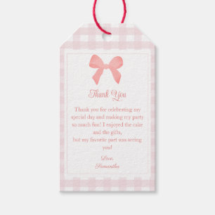 Pink Gingham Pink Bow Birthday Gift Tags