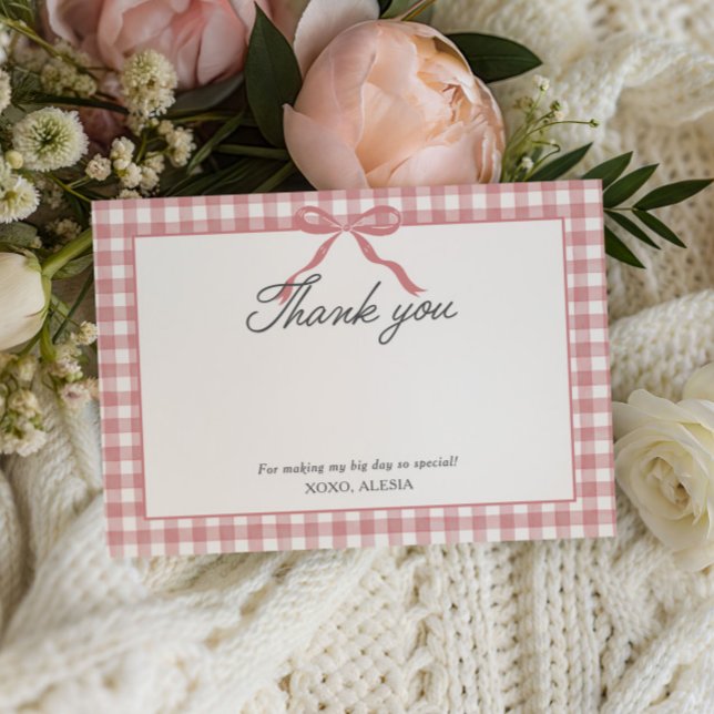 Pink Gingham Plaid 1st Birthday Thank You Card (Creator Uploaded)