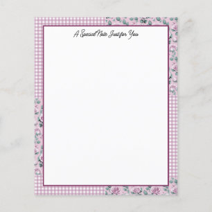 Pink Gingham Plaid and Roses Stationery Paper