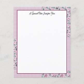Pink Gingham Plaid and Roses Stationery Paper