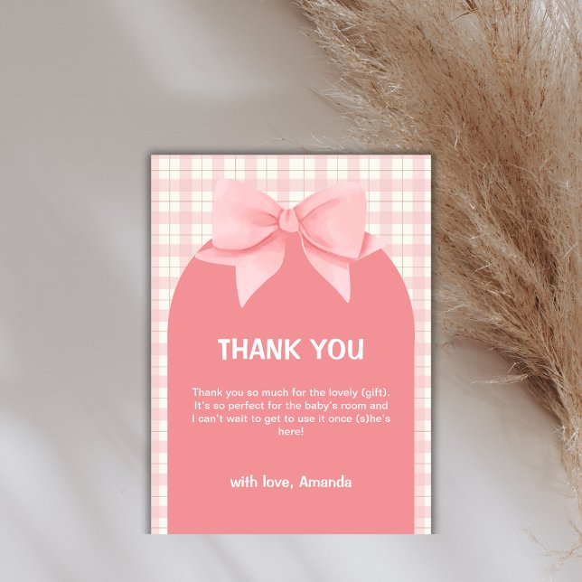 Pink Gingham Plaid Arch Bow Baby Shower Thank You (Pink Gingham Plaid Arch Bow Baby Shower Thank You)