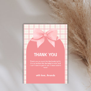 Pink Gingham Plaid Arch Bow Baby Shower Thank You Card