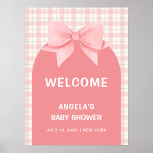 Pink Gingham Plaid Arch Bow Baby Shower Welcome Poster