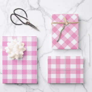 Pink Gingham Plaid Birthday Party Wrapping Paper Sheet