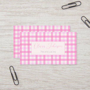 Pink Gingham Plaid Checkered Pattern Business Card